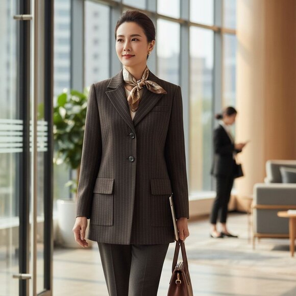 Christian Dior Brown Pinstripe Blazer Jacket Womens Size 12 Classic Tailored Loo - Picture 7 of 16